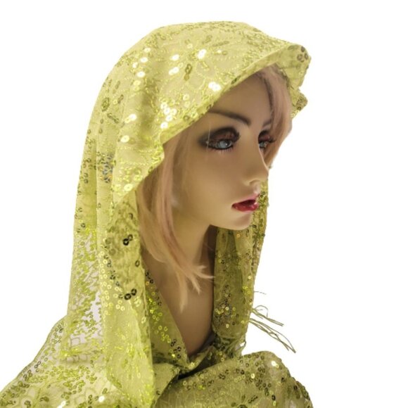 Green Sequin Evening Wedding Formal Scarf with Tassels - NEW - Picture 2 of 6